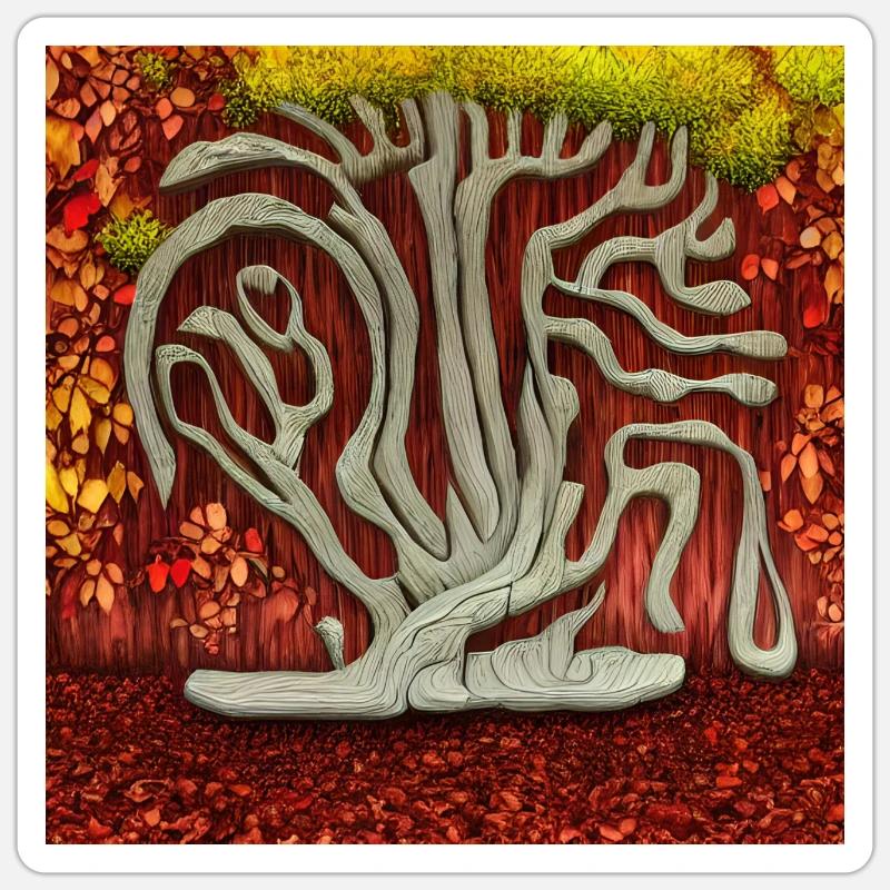old tree during autumn - Sticker size S (10 x 10 cm) - white matte