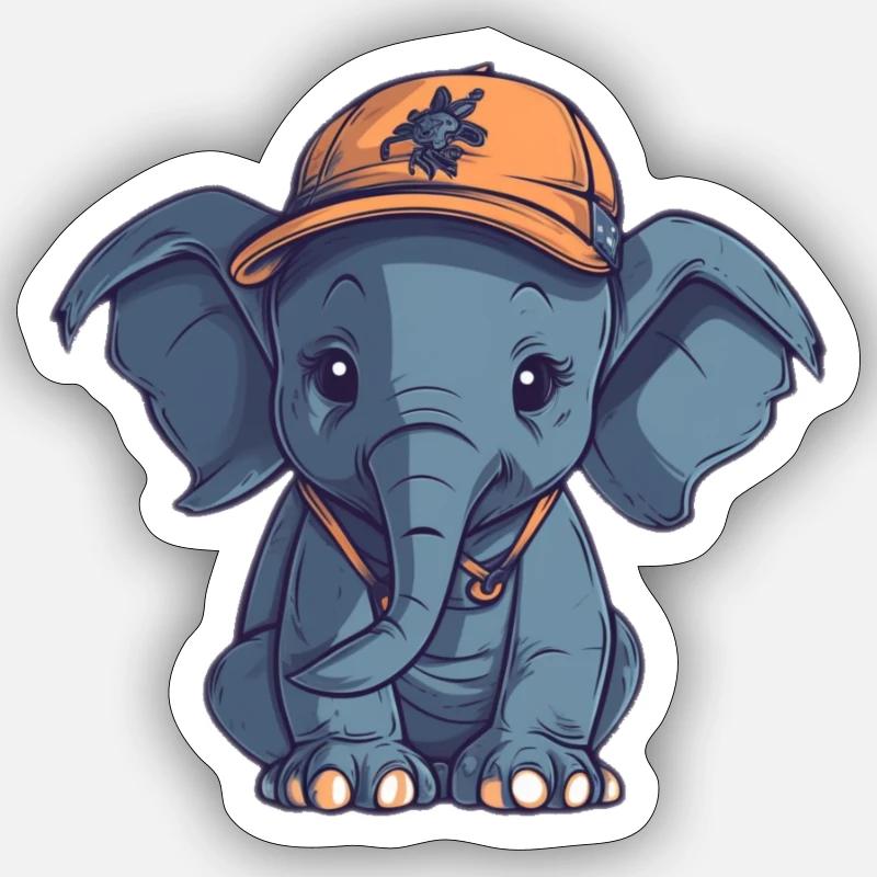 Elephant with cap - Sticker size S (10 x 10 cm) - white matte
