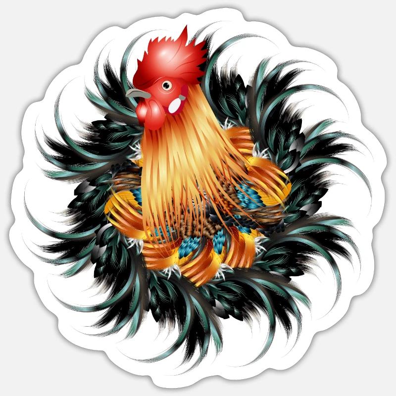 magnificent rooster in feather frame - Sticker size S (10 x 10 cm) - white matte