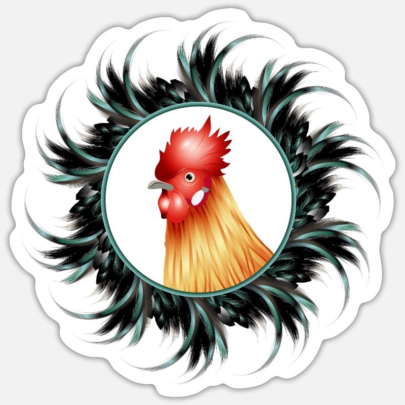 magnificent rooster in feather frame - Sticker size S (10 x 10 cm) - white matte