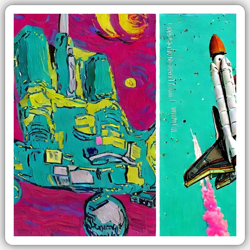 navette spatiale van gogh Sticker taille S (10 x 10 cm)