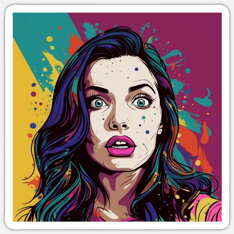 Pop Art Überraschtes Gesicht - Sticker Größe S (10 x 10 cm) - Mattweiß