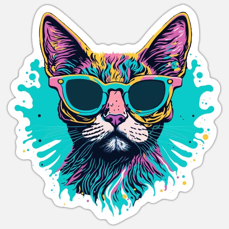 Design coloré de chat Splash Art - Sticker taille S (10 x 10 cm) - blanc mat