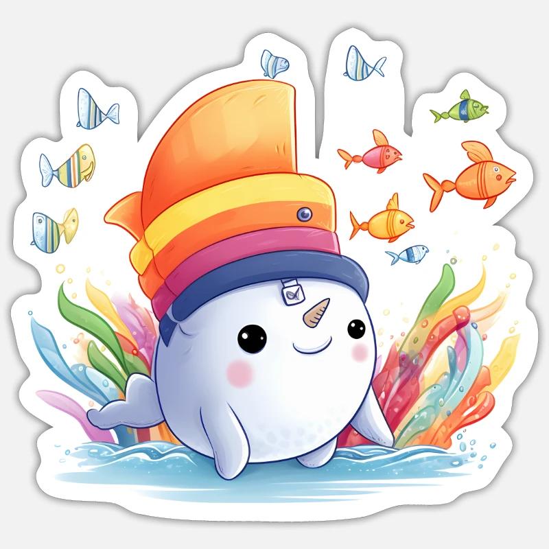 Netter Narwal Sticker Größe S (10 x 10 cm)