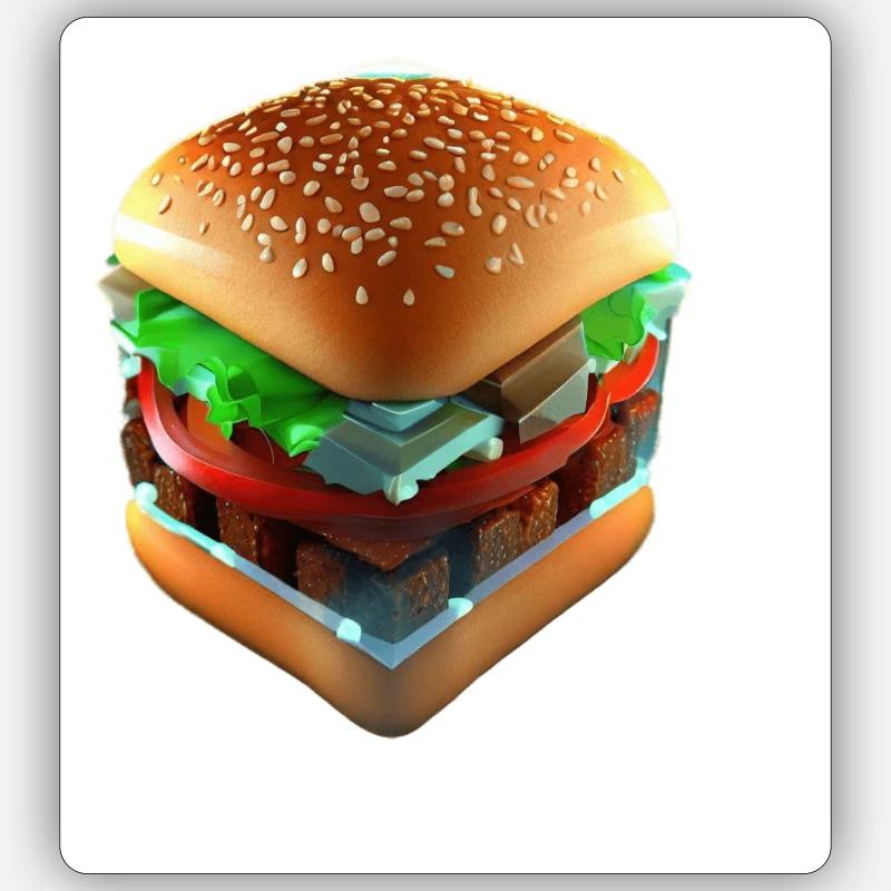Hamburger Lover 3D Cube - Sticker Größe S (10 x 10 cm) - Mattweiß