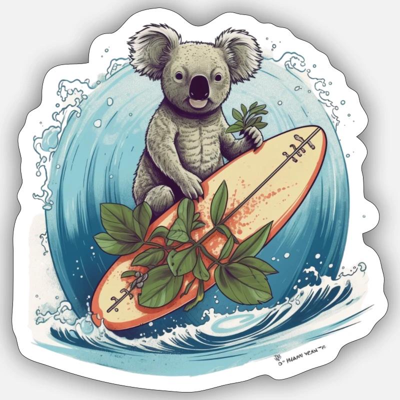 Surfender Koala Sticker Größe S (10 x 10 cm)