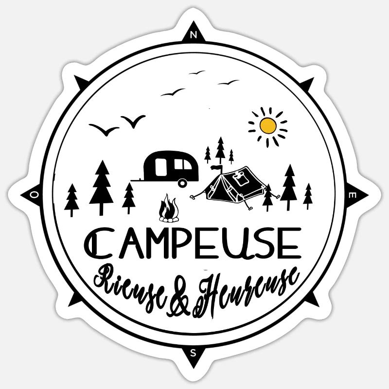 campeuse rieuse heureuse - Sticker taille S (10 x 10 cm) - blanc mat