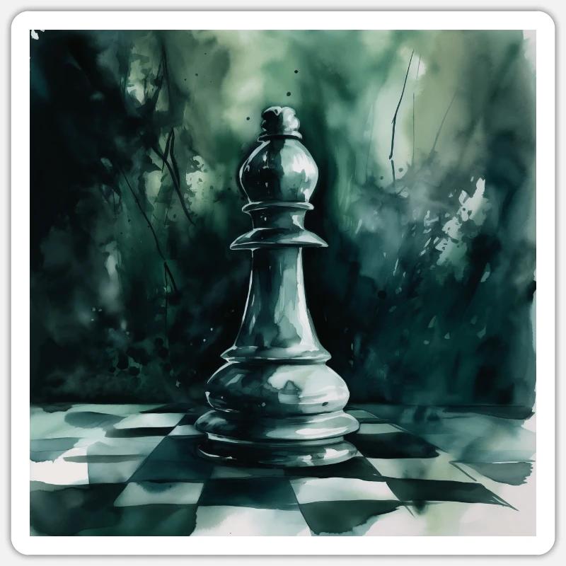 Turquoise Chess Bishop - Sticker taille S (10 x 10 cm) - blanc mat