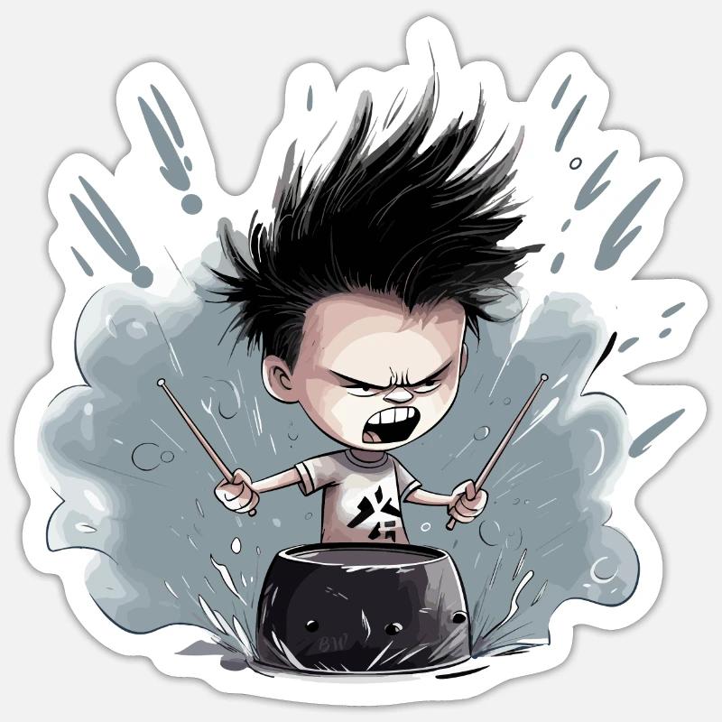 Angry Drummer Boy - Sticker Größe S (10 x 10 cm) - Mattweiß