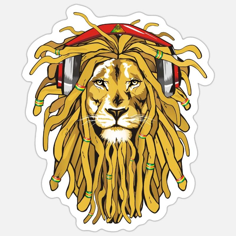Rasta Lion mit Kopfhörern - Sticker Größe S (10 x 10 cm) - Mattweiß