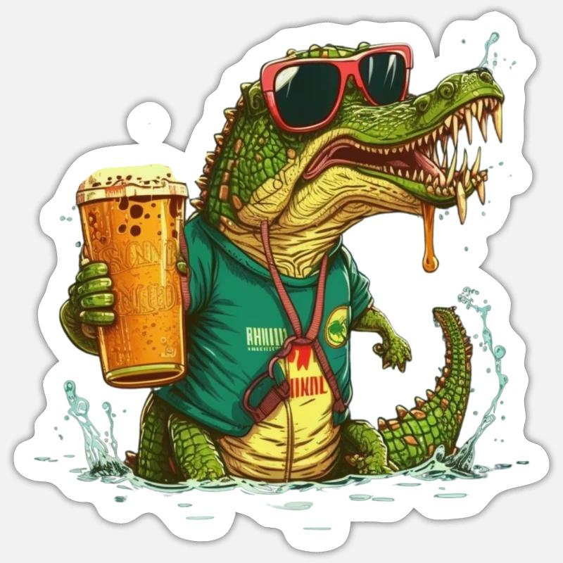 Cooles Krokodil mit Bier Sticker Größe S (10 x 10 cm)
