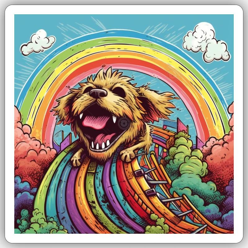 Funny LSD - freaky dwarf - Dog on Rollercoster 1 Sticker size S (10 x 10 cm)