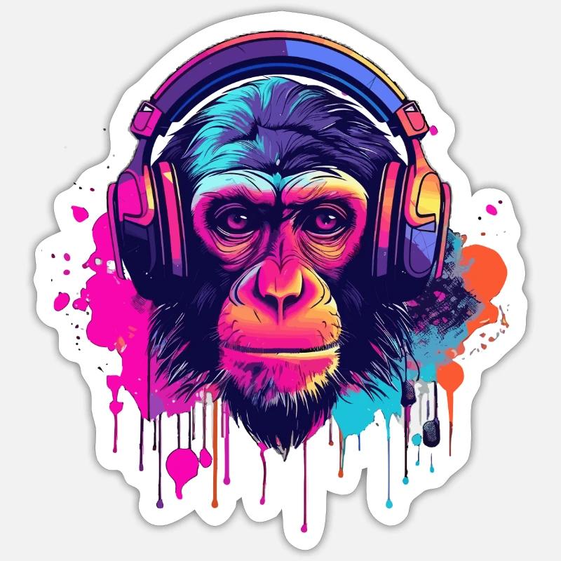 Monkey Beats - Sticker Größe S (10 x 10 cm) - Mattweiß