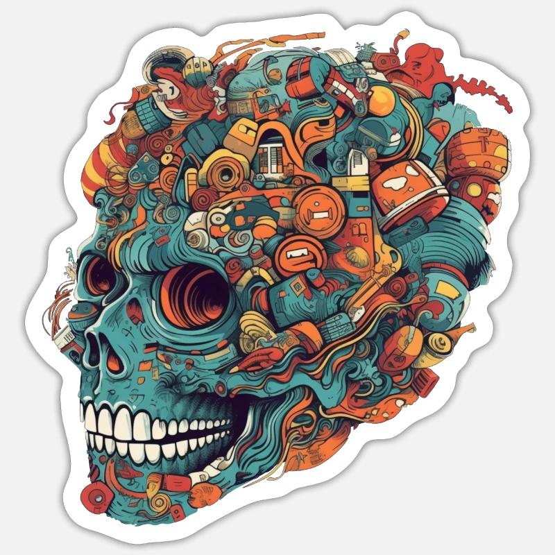 Surrealistic, psychedelic skull Sticker size S (10 x 10 cm)