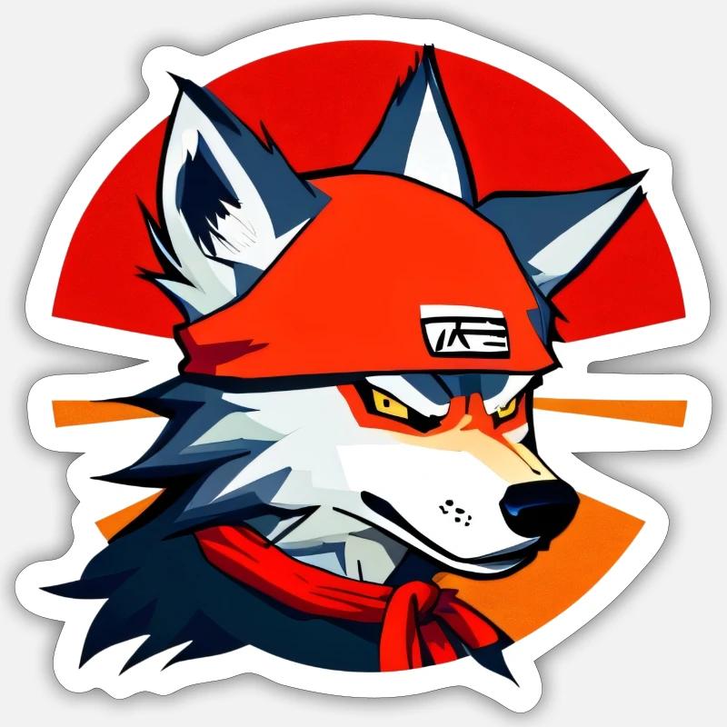 Wolf - Ninja - Japan - Sticker Größe S (10 x 10 cm) - Mattweiß