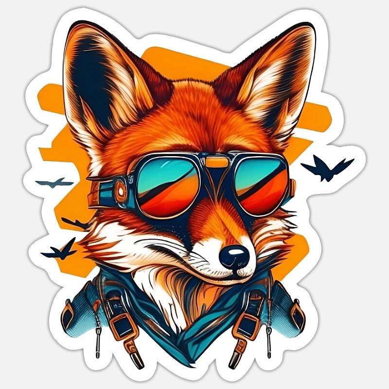 Fuchs mit Fliegerbrille Sticker Größe S (10 x 10 cm)