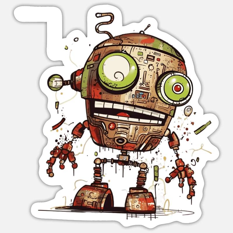 Roboter Déglingo - Sticker Größe S (10 x 10 cm) - Mattweiß
