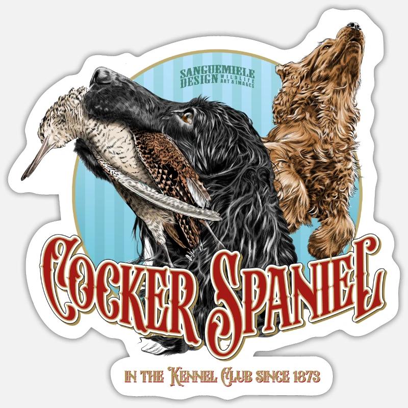Cocker Spaniel mit Waldschnepfe - Sticker Größe S (10 x 10 cm) - Mattweiß