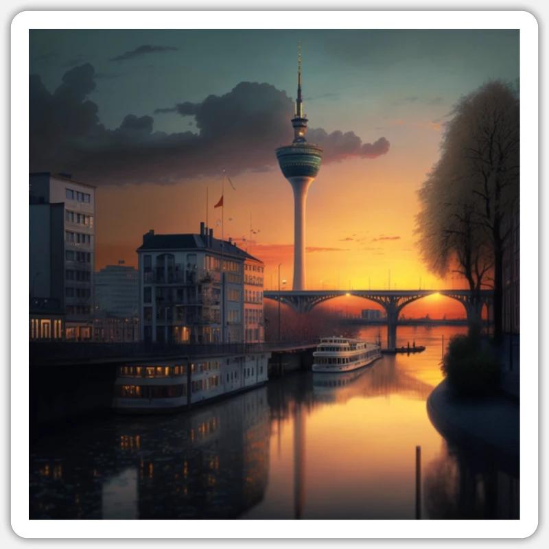 Sunset in Dusseldorf - Sticker size S (10 x 10 cm) - white matte