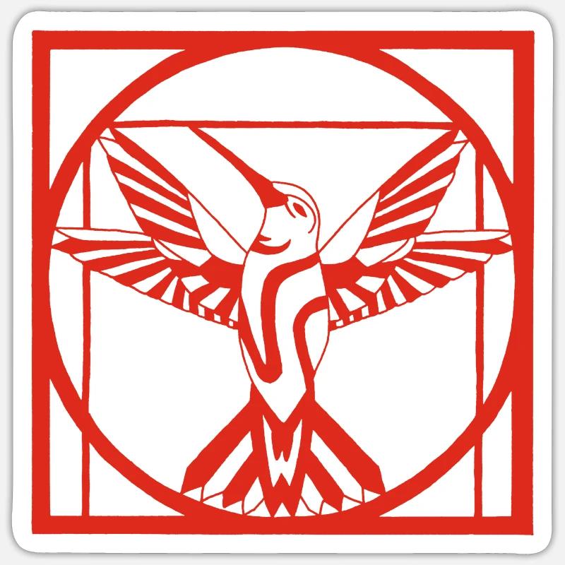 Oiseau rouge Vitruve - Sticker taille S (10 x 10 cm) - blanc mat