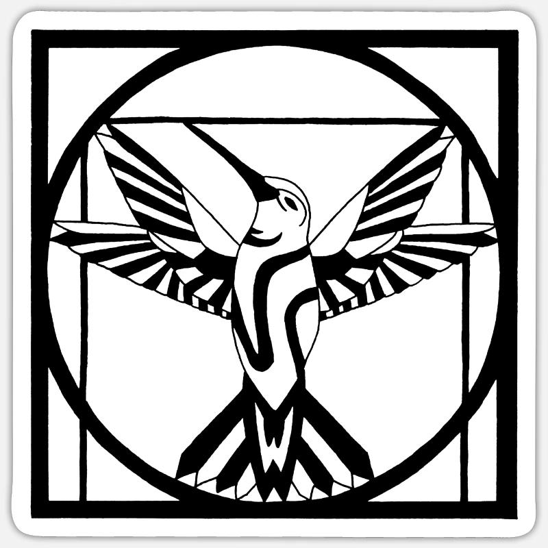 Oiseau noir Vitruve - Sticker taille S (10 x 10 cm) - blanc mat