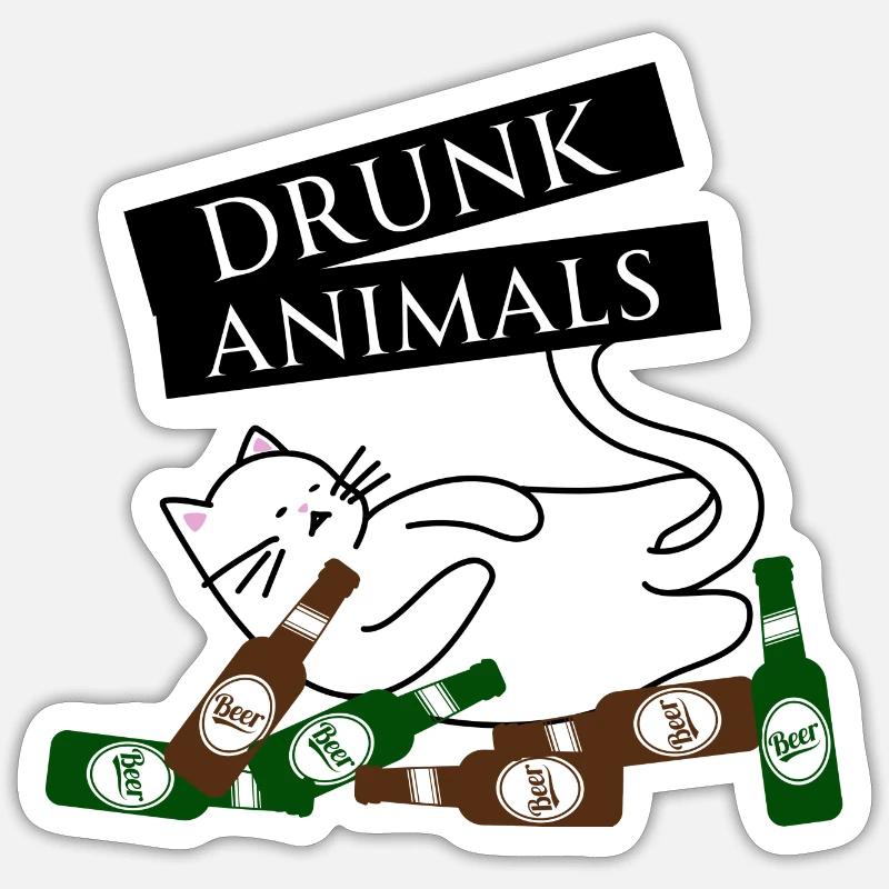 Drunk Animals - Sticker Größe S (10 x 10 cm) - Mattweiß