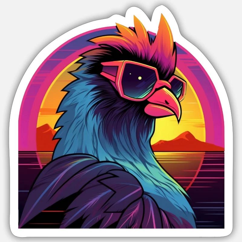 Synthwave Rooster Sticker size S (10 x 10 cm)