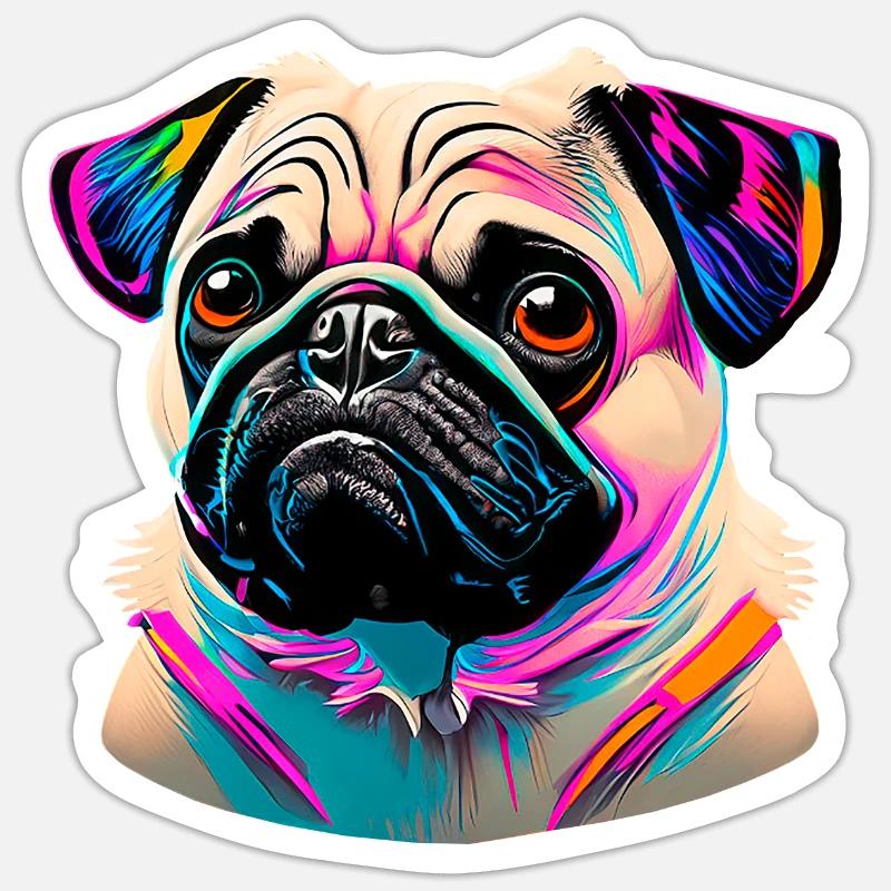 Pug Head Pug Graffiti - Sticker size S (10 x 10 cm) - white matte