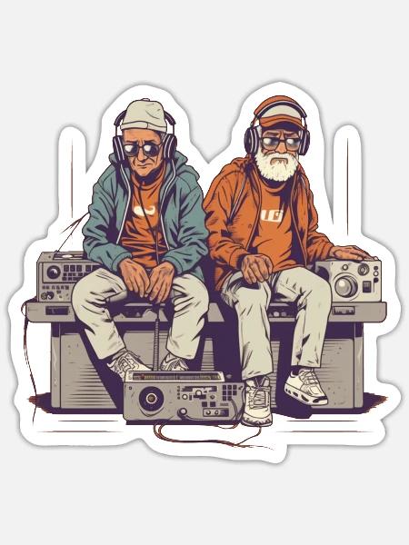 Zwei coole ältere Herren hängen ab - Hipster Style - Sticker Größe S (10 x 10 cm) - Mattweiß