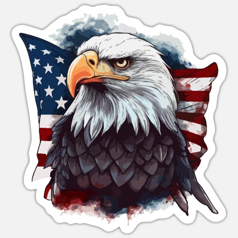 Pygargue à tête blanche américain avec drapeau des États-Unis - Sticker taille S (10 x 10 cm) - blanc mat