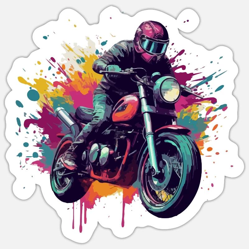 Motorrad mit Farbfleck. Sticker Größe S (10 x 10 cm)