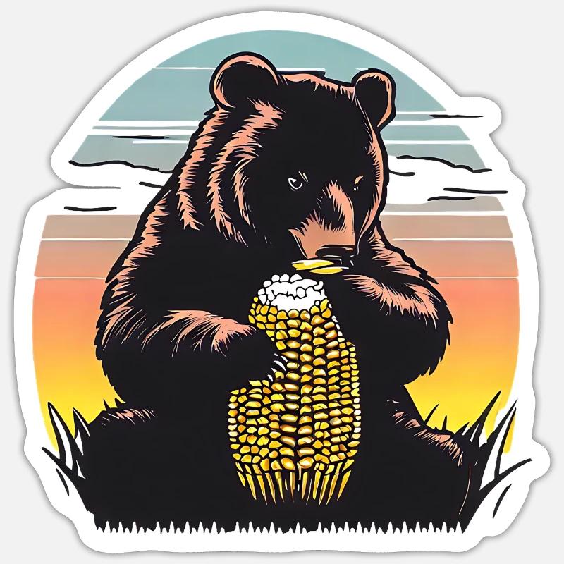 Corn cob bear in sunset Sticker size S (10 x 10 cm)