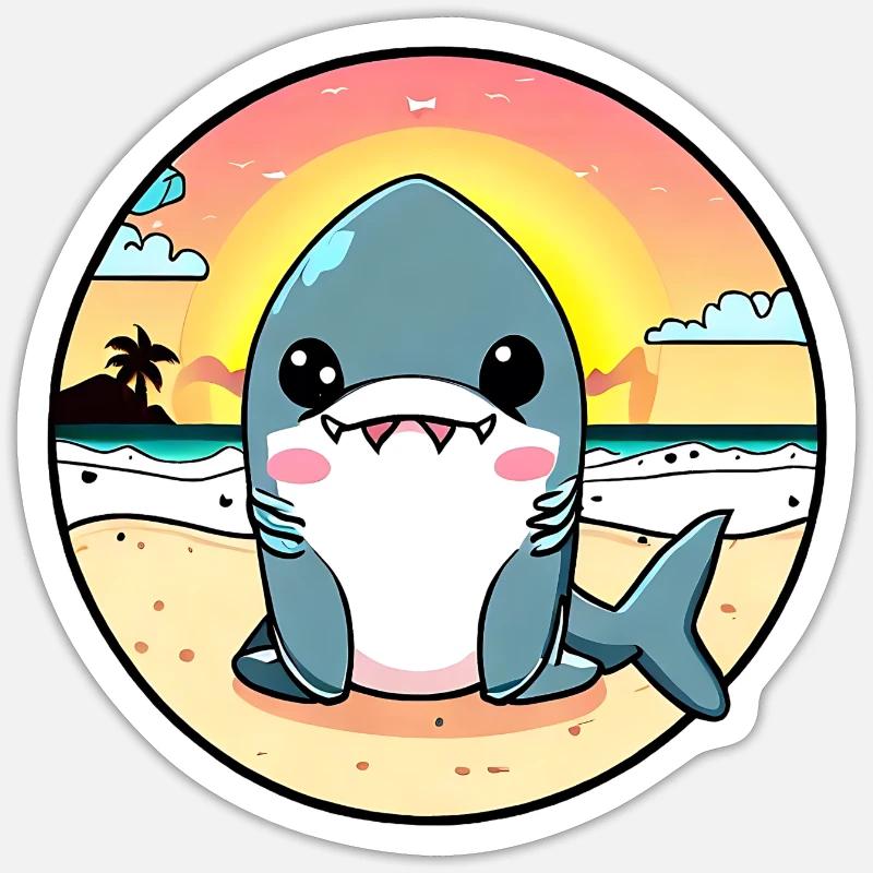 Requin détendu sur la plage - Sticker taille S (10 x 10 cm) - blanc mat