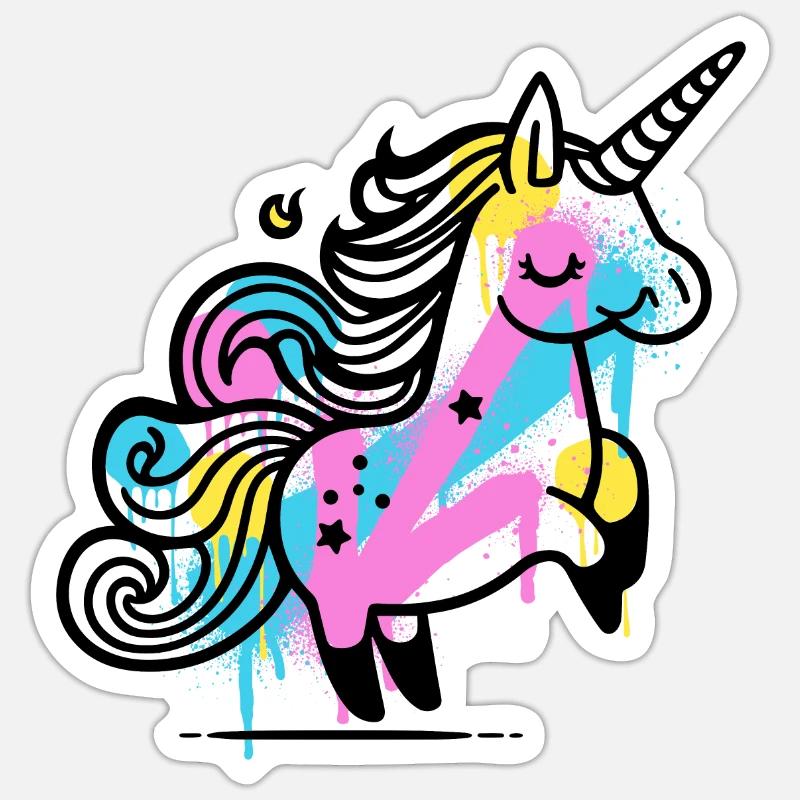 Illustration de licorne éclaboussure colorée Sticker taille S (10 x 10 cm)