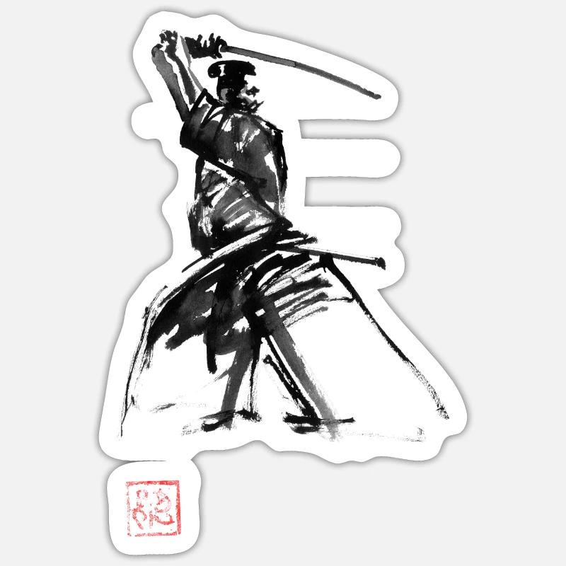 samurai en garde 02 Sticker taille S (10 x 10 cm)
