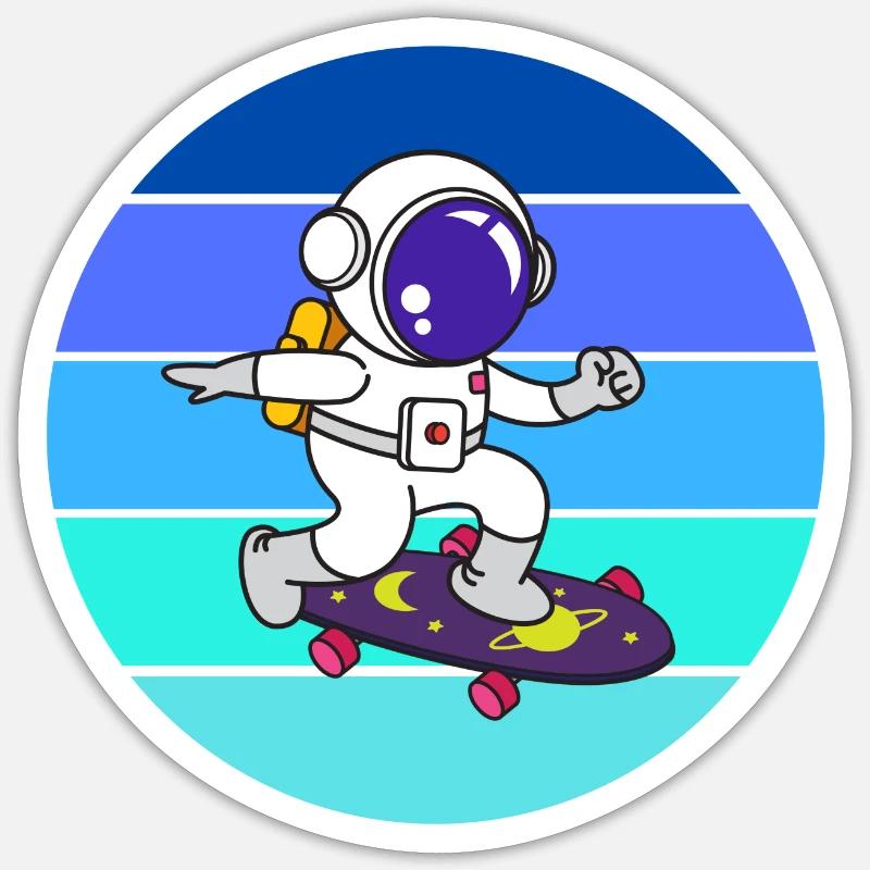 spaceman, astronaute, fusée - Sticker taille S (10 x 10 cm) - blanc mat