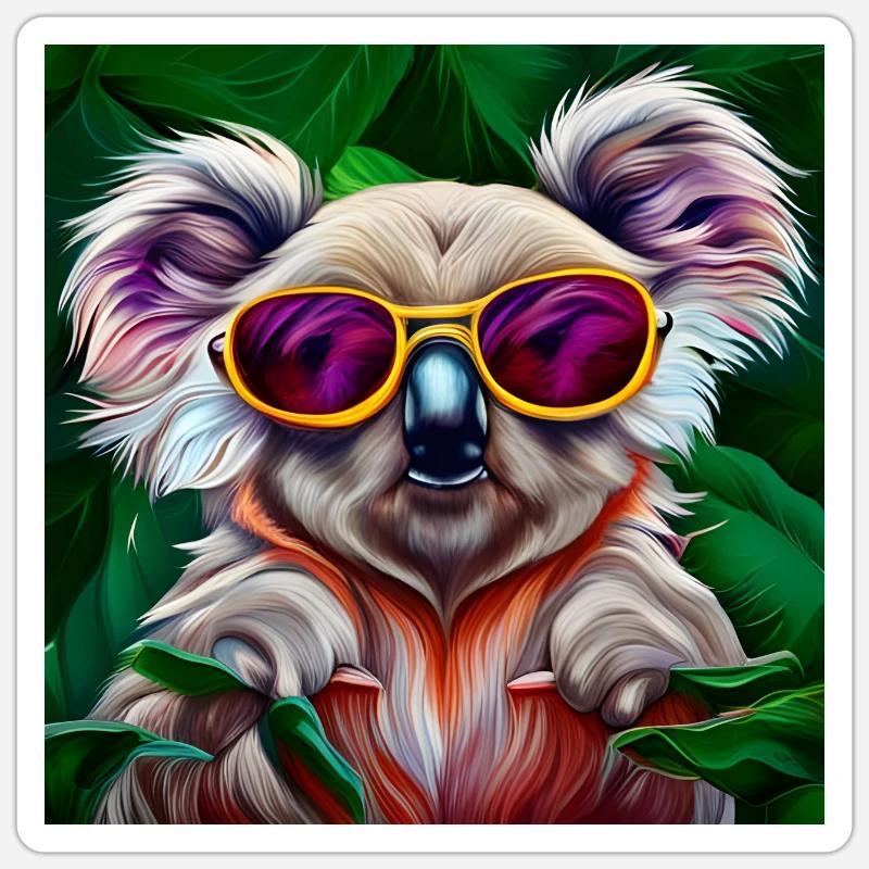 Koala coloré avec des lunettes de soleil - Sticker taille S (10 x 10 cm) - blanc mat