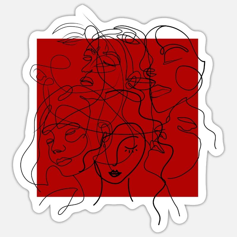 Face line red - Sticker taille S (10 x 10 cm) - blanc mat