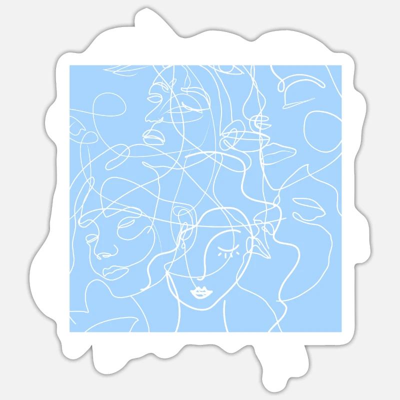 Face line blue - Sticker taille S (10 x 10 cm) - blanc mat