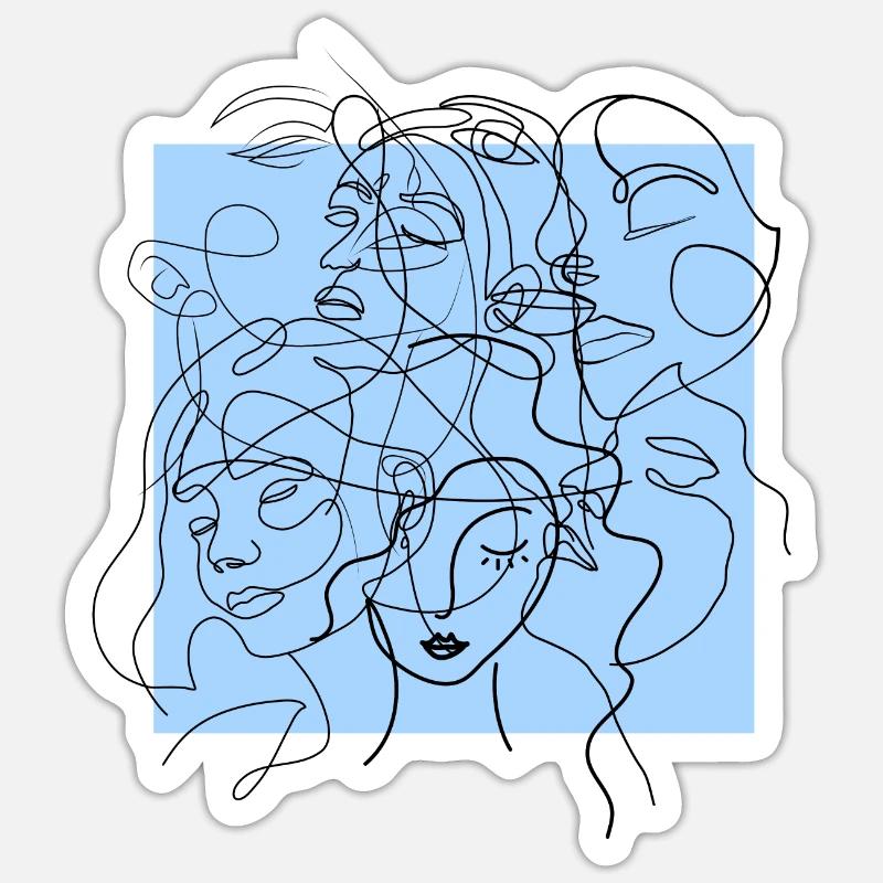Face line blue - Sticker taille S (10 x 10 cm) - blanc mat