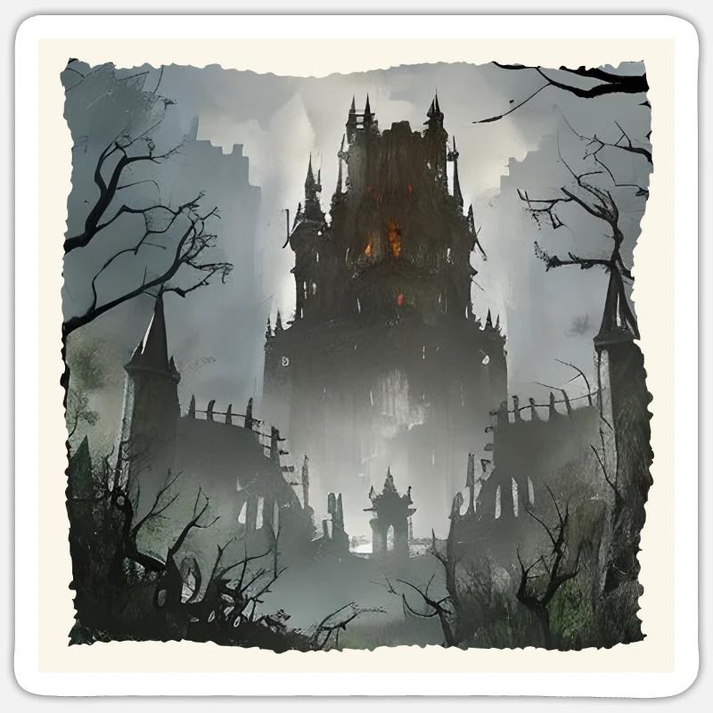 Geisterschloss, dunkle Atmosphäre - Sticker Größe S (10 x 10 cm) - Mattweiß
