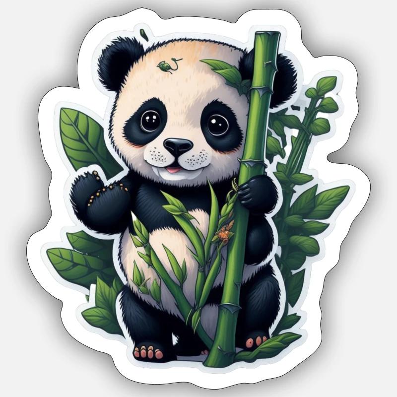 Cute Panda with Bamboo - Sticker Größe S (10 x 10 cm) - Mattweiß