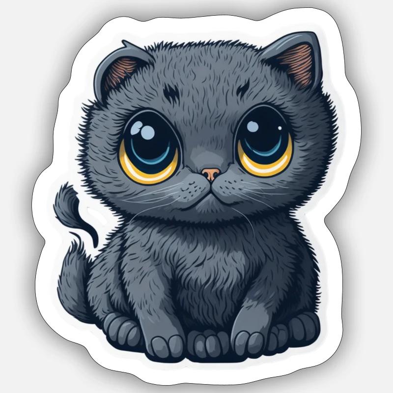 Mignon chat gris Sticker taille S (10 x 10 cm)