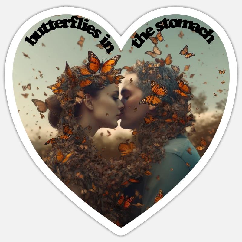 L’amour, c’est comme des papillons dans l’estomac Sticker taille S (10 x 10 cm)