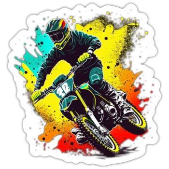 Motocross Farbexplosion - Sticker Größe S (10 x 10 cm) - Mattweiß - Vorne