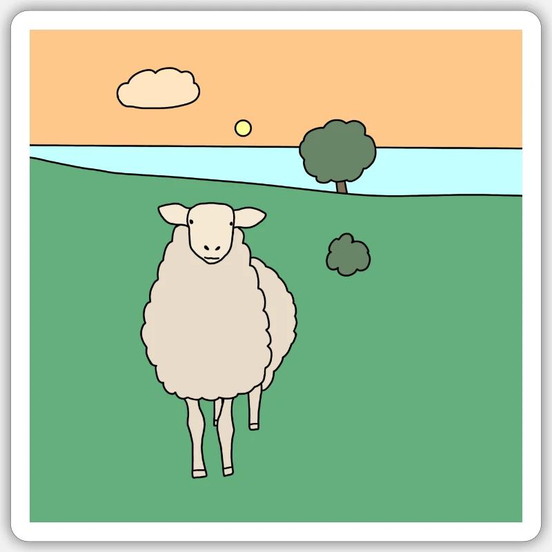 Moutons dans un pré - Sticker taille S (10 x 10 cm) - blanc mat
