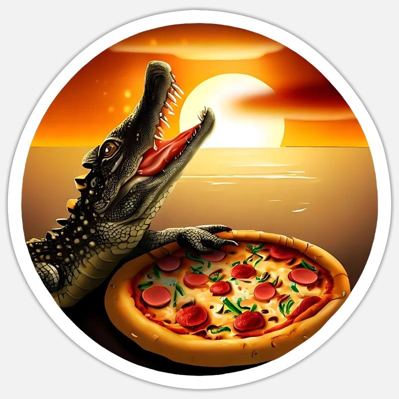 Sunset with pizza crocodile - Sticker size S (10 x 10 cm) - white matte