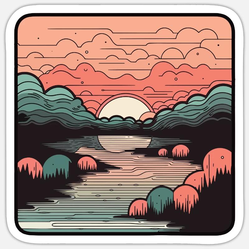 Coucher de soleil - Sticker taille S (10 x 10 cm) - blanc mat