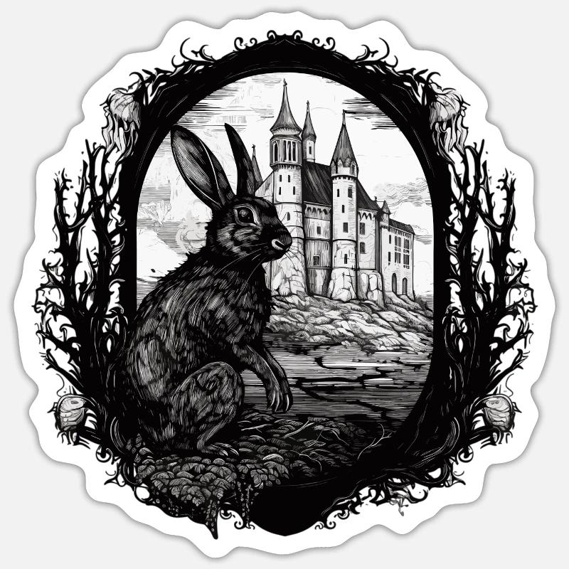Rabbit Bunny Gothic Kunst - Sticker Größe S (10 x 10 cm) - Mattweiß