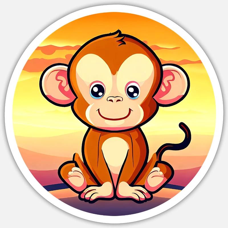Cute Monkey Chimpanzee Sunset Design Sticker size S (10 x 10 cm)